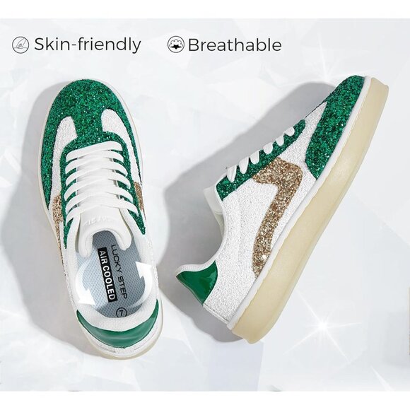 Lucky Step Women Green Sparkly Bling Shiny Dressy Bedazzled Bridal Sneakers - Picture 4 of 9